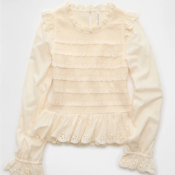 AE Long Sleeve Smocked Babydoll Blouse - Picture 4 of 5